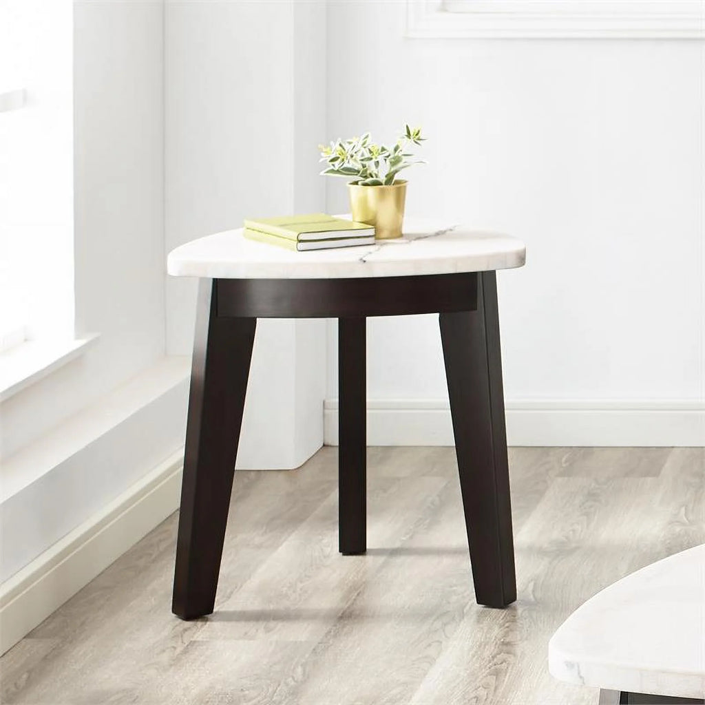 White Marble Top End Table with Black Base T90554