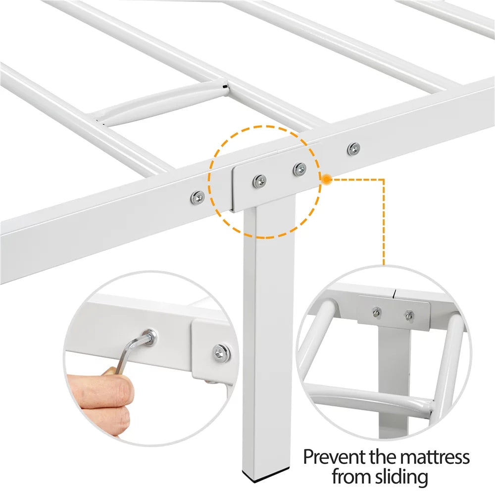 White Twin Metal Canopy Bed Frame with Headboard and Footboard B162743