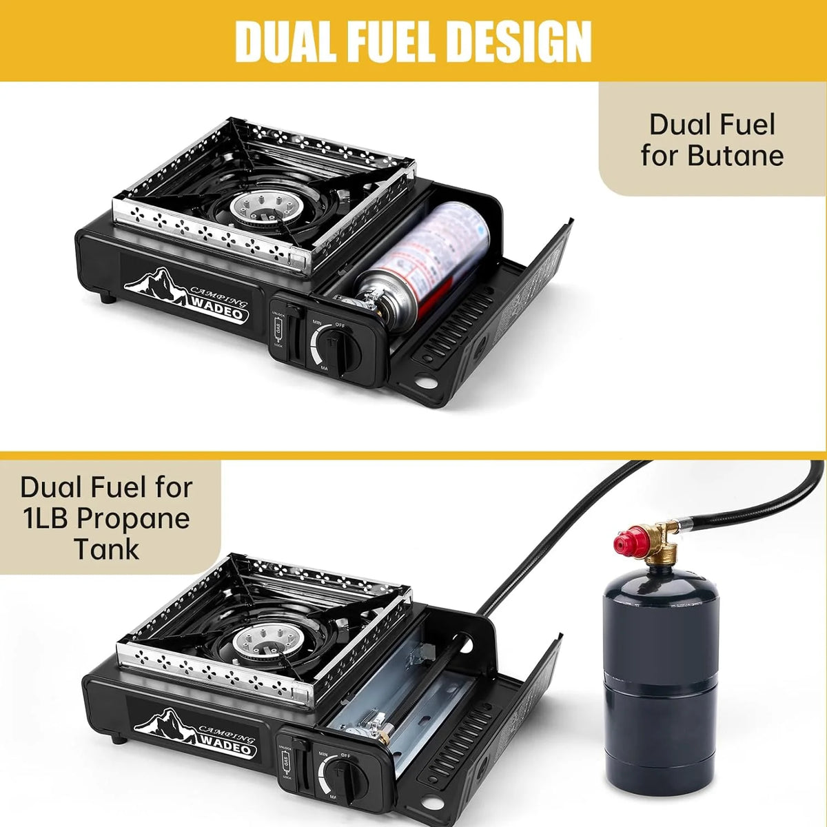 Portable Dual Fuel Camping Stove with Propane Regulator Hose Y95240