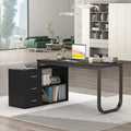 55.1" L-Shaped Office Desk with File Cabinet and 3 Drawers Black X317993