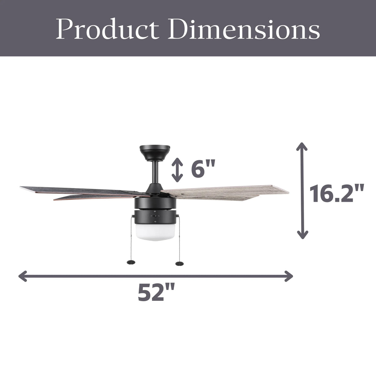 52" Matte Black Indoor Ceiling Fan with Light R539