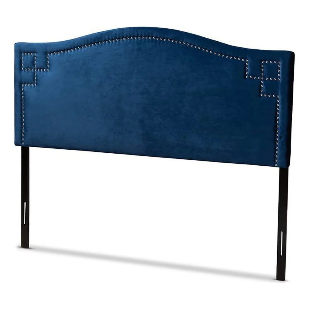 Modern Velvet and Wood Queen Headboard in Royal Blue P738585