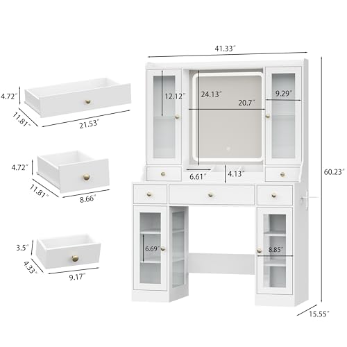 White Vanity Desk with Lighted Mirror and 5 Drawers Z87291