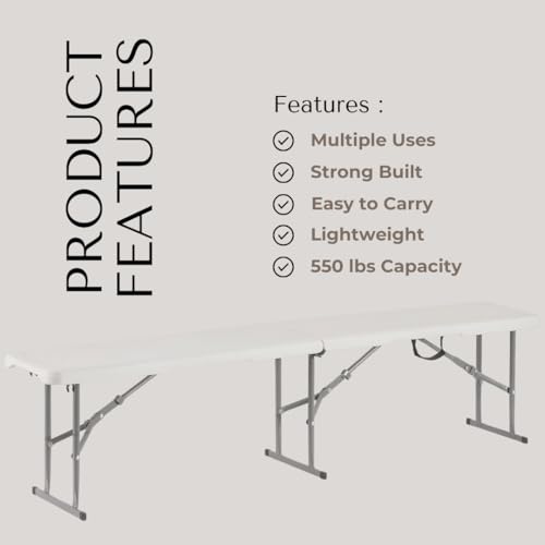 2.75ft White Plastic Folding Bench E5558