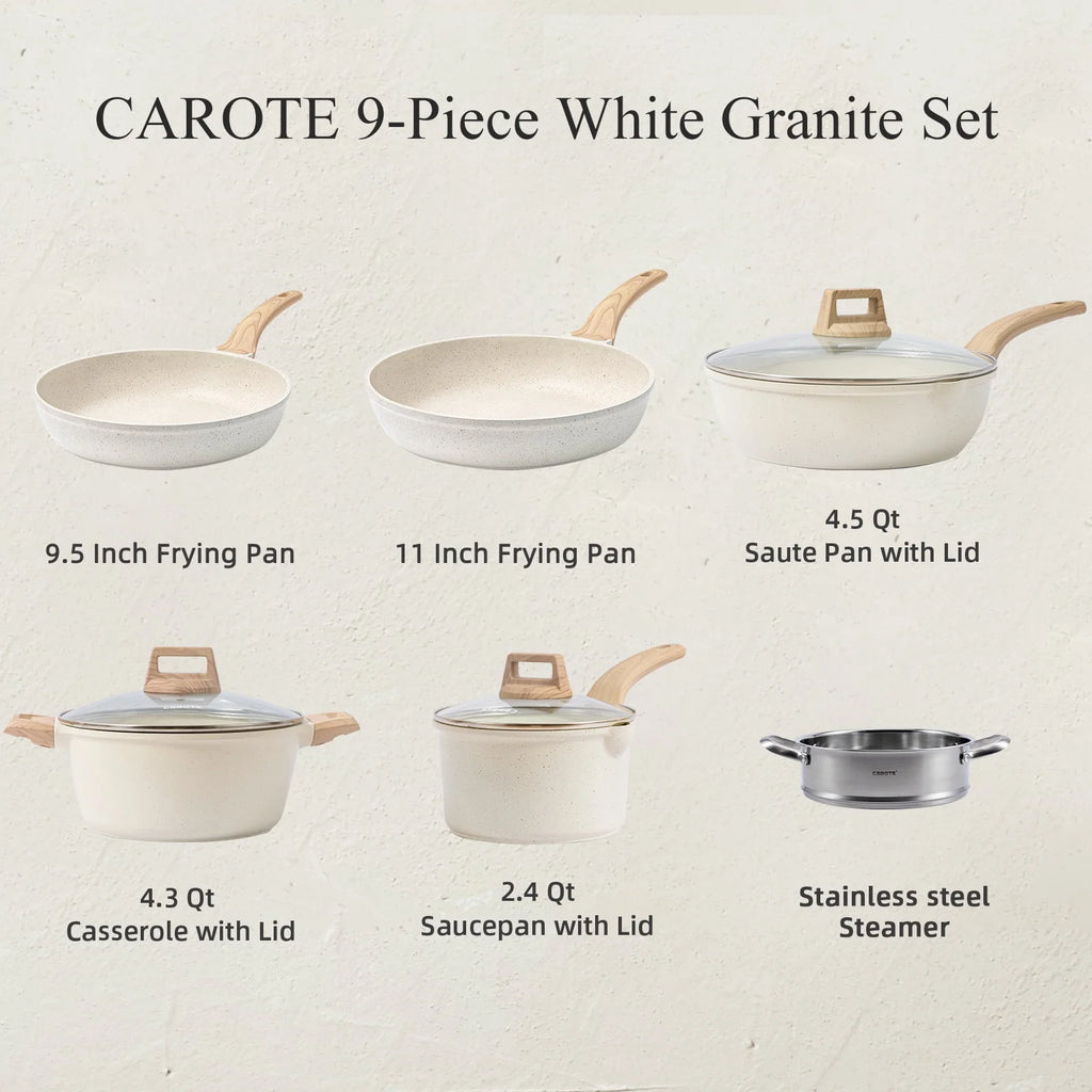 10 Pcs White Nonstick Granite Cookware Set Y1117