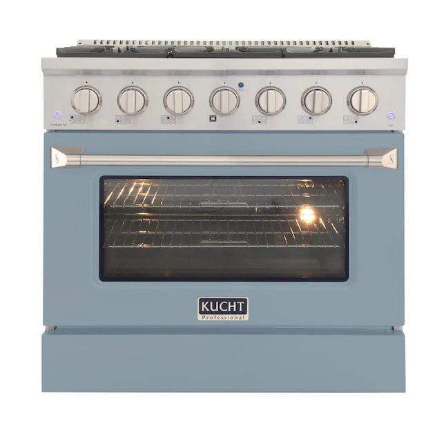 36 Pro-Style Natural Gas Dual Fuel Range with 4 Burners in Light Blue B6641