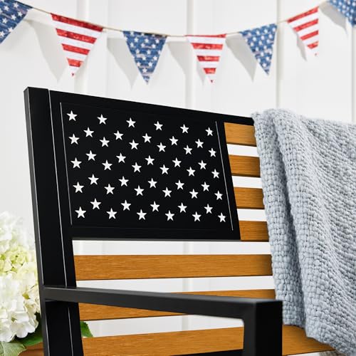 2-Person Steel Indoor/Outdoor Bench with American Flag, 790lb Capacity - Black K476482