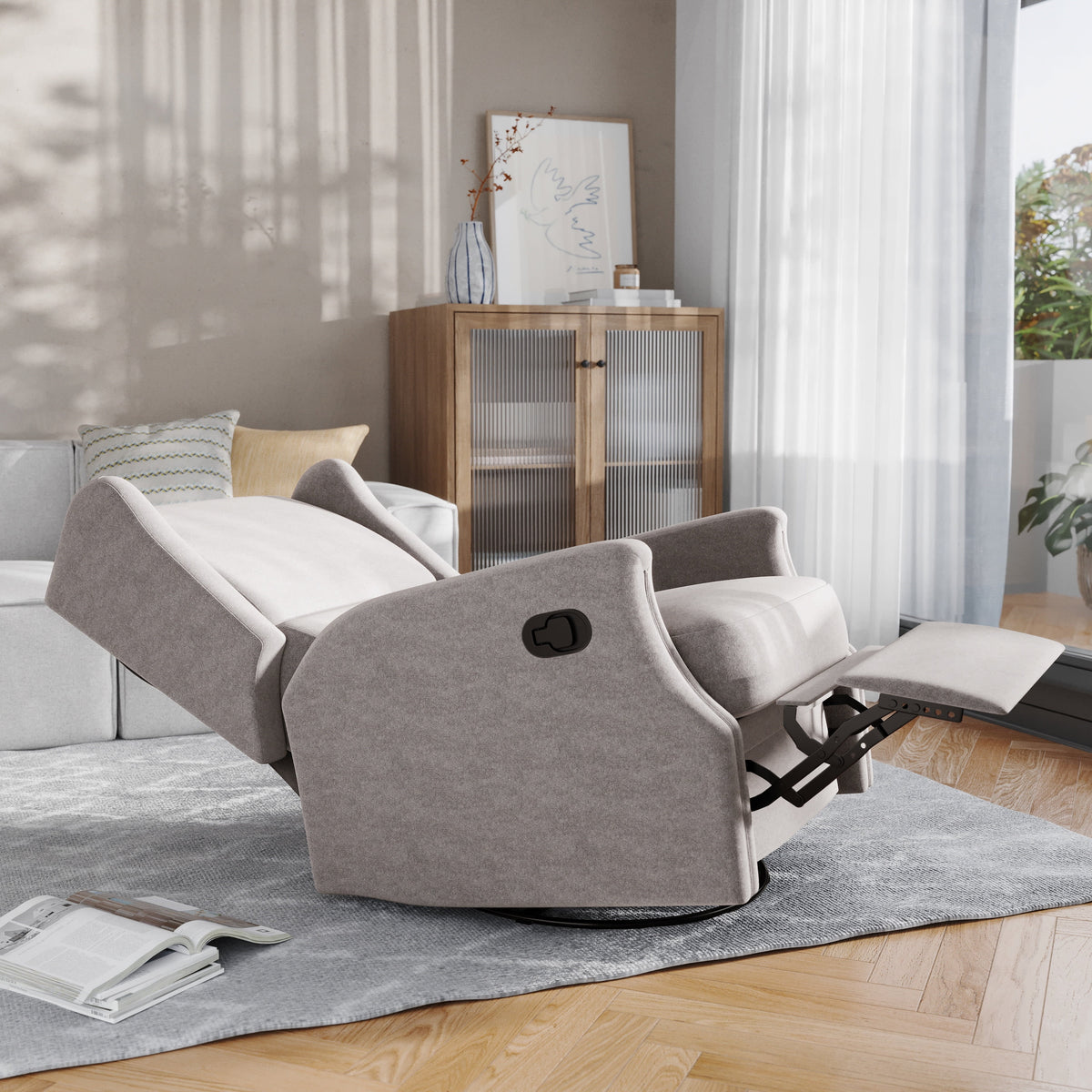 Light Gray Swivel Glider Rocker Recliner Chair Q35022