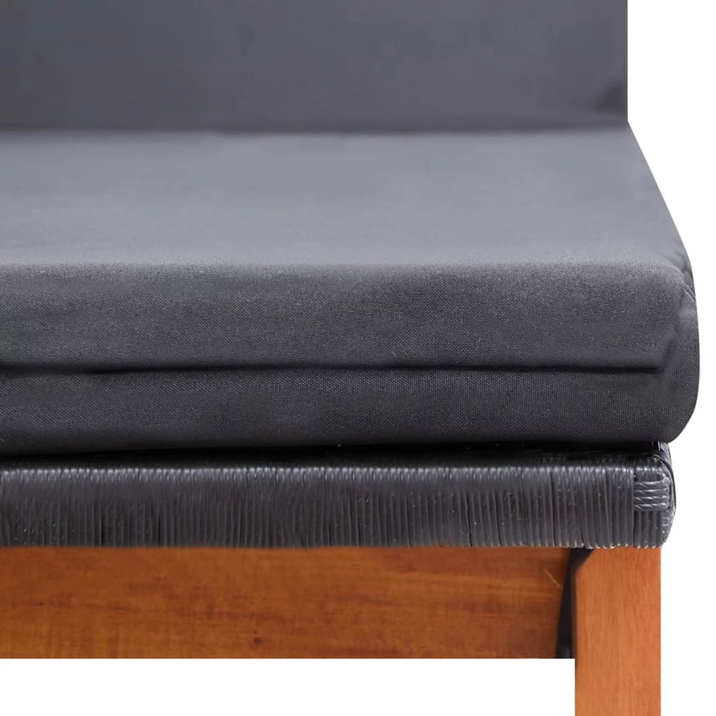 Black Poly Rattan Acacia Wood Adjustable Chaise Lounge Chair D81770