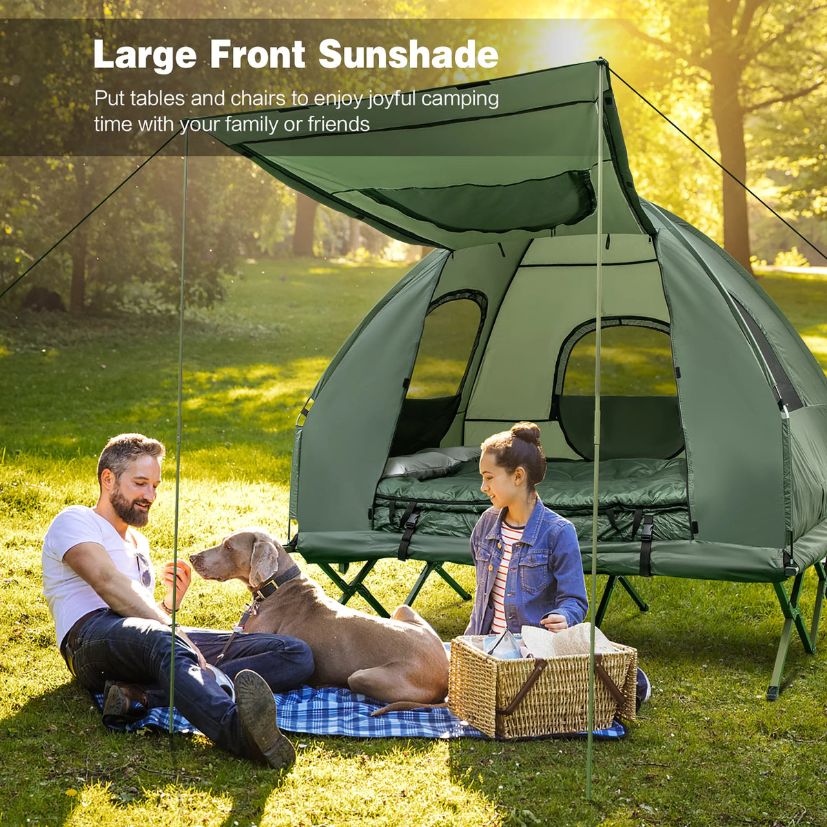 2-Person Pop-Up Tent Camping Cot with Air Mattress and Sleeping Bag H383