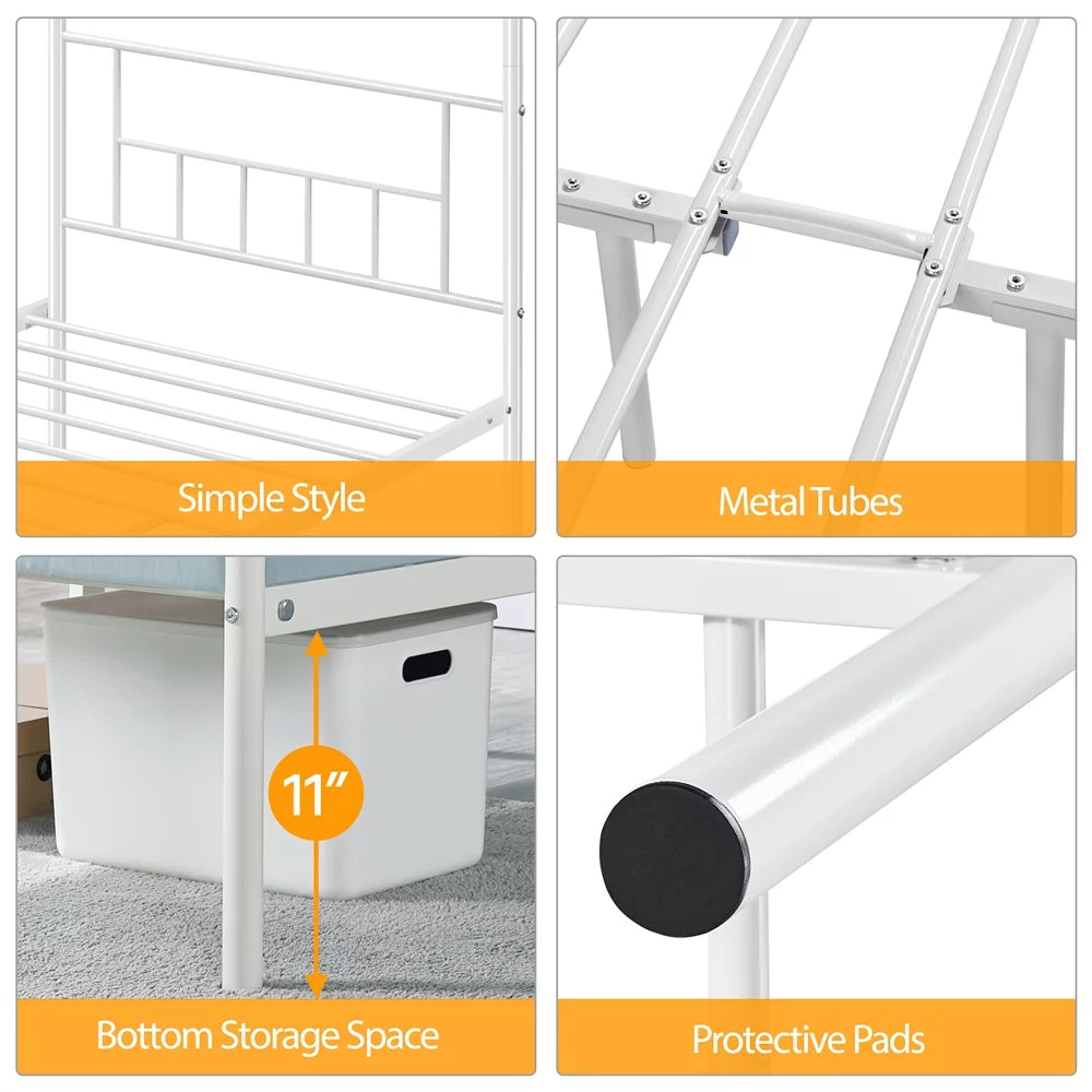 White Twin Metal Canopy Bed Frame with Headboard and Footboard B162743