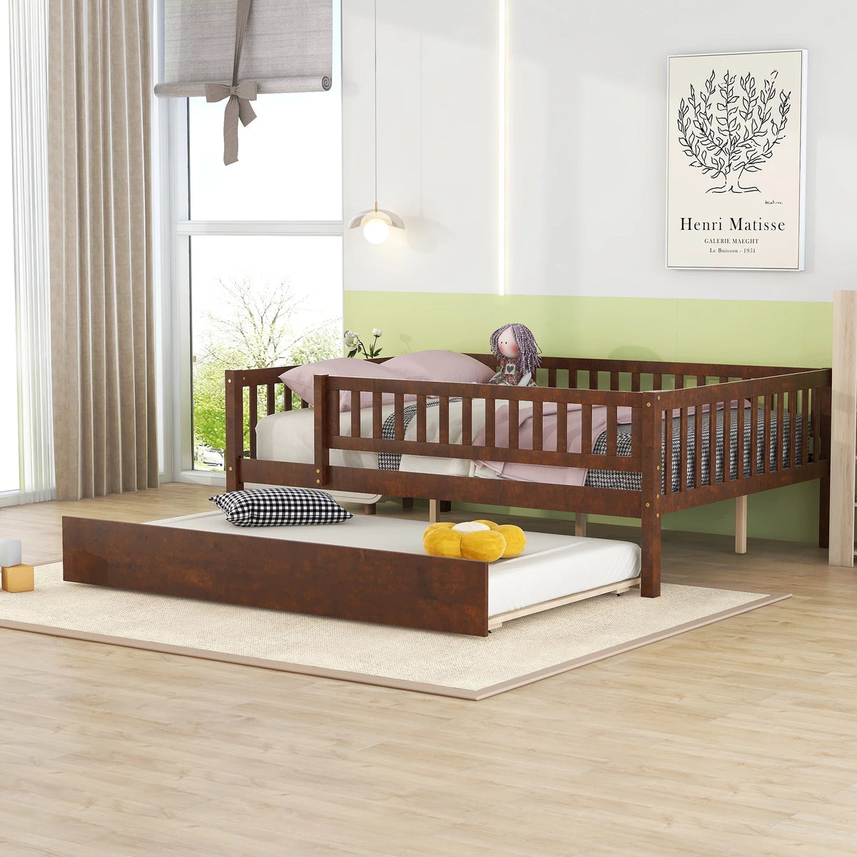 Walnut Full Size Wood Daybed with Trundle X4948