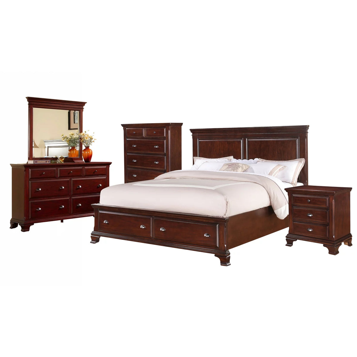 Cherry Storage 5-Piece Bedroom Set King U48417