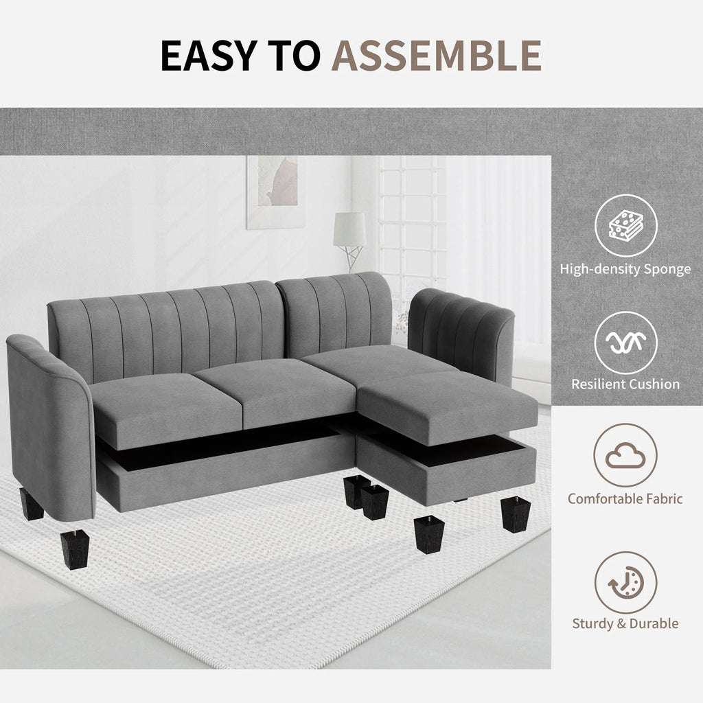 Black L Shaped Linen Fabric Sectional Sofa N842