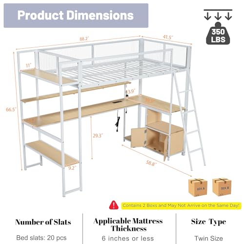 Full Size Black Metal Loft Bed with Desk and Stairs G7210