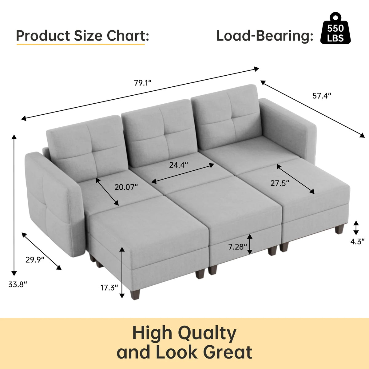 Gray Modular Sectional Sofa with Storage T9645
