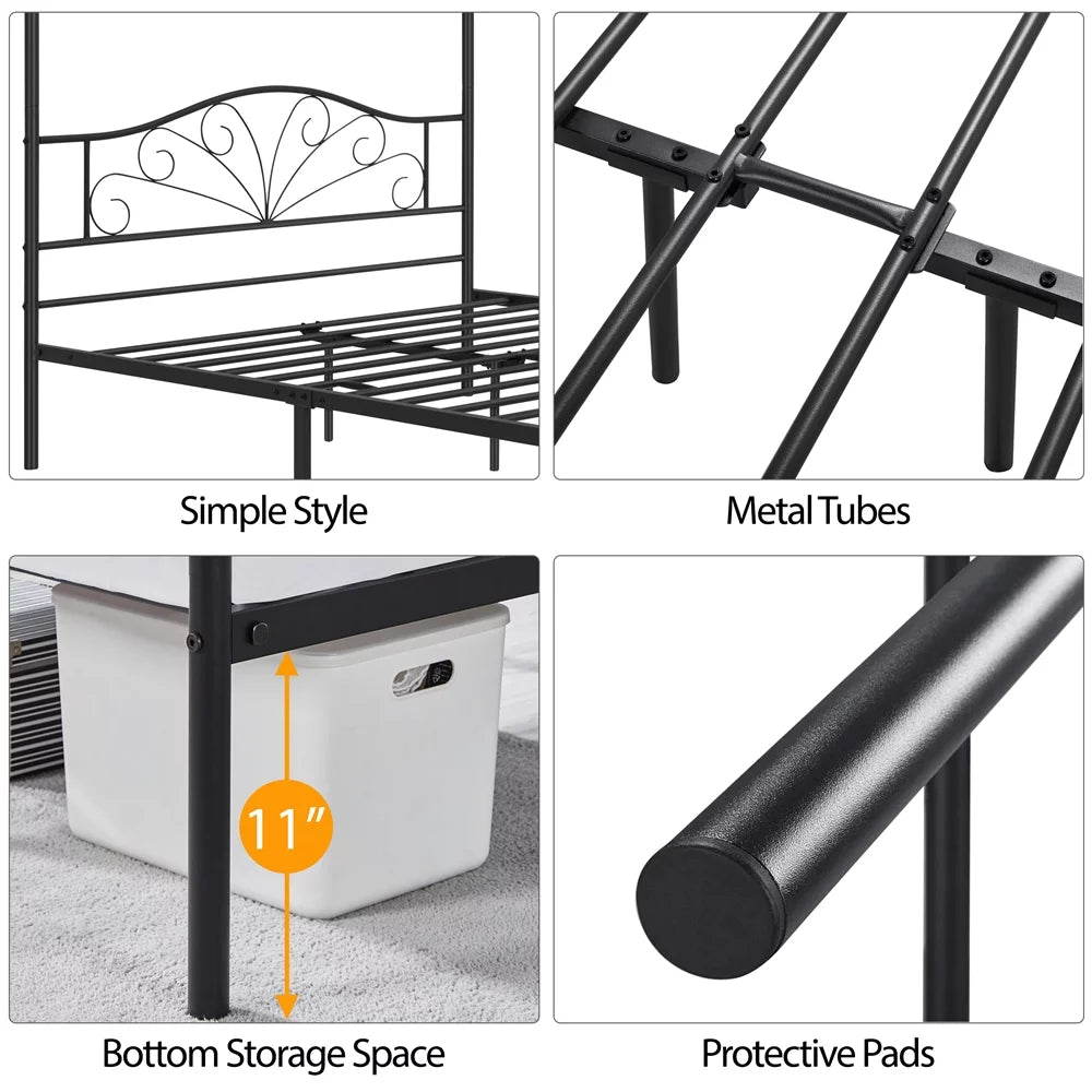 Queen Size Black Metal Canopy Platform Bed G229
