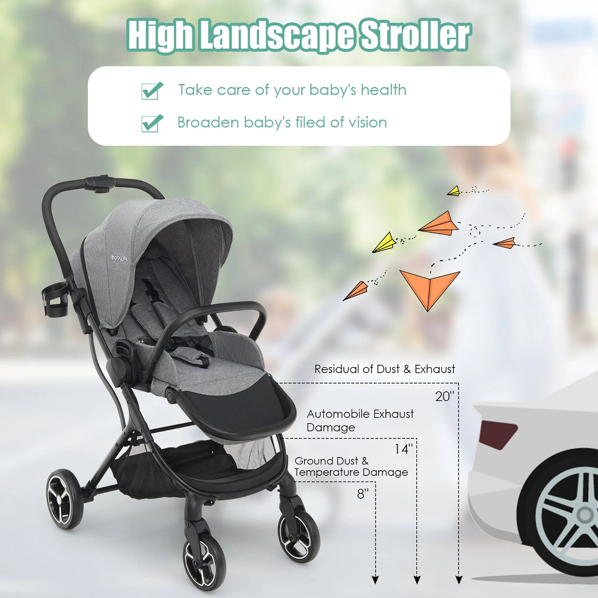 Foldable Baby Stroller with Reversible Reclining Seat Gray D45596