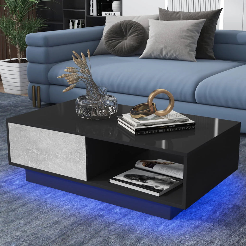 Black High Gloss LED Coffee Table with Drawer C574427
